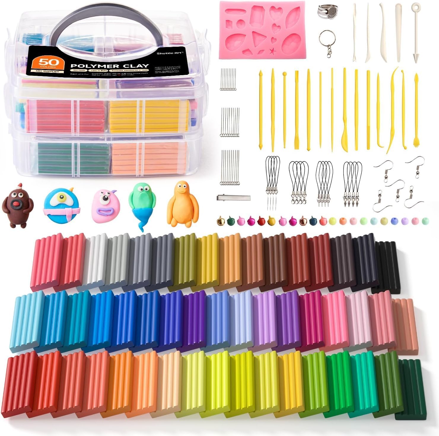 Shuttle Art Polymer Clay Kit, 50 Colours, Soft Oven Clay Kit, 19 Carving Tools and 10 Kinds of Accessories, Non-Stick, Non-Toxic, DIY Craft for Kids