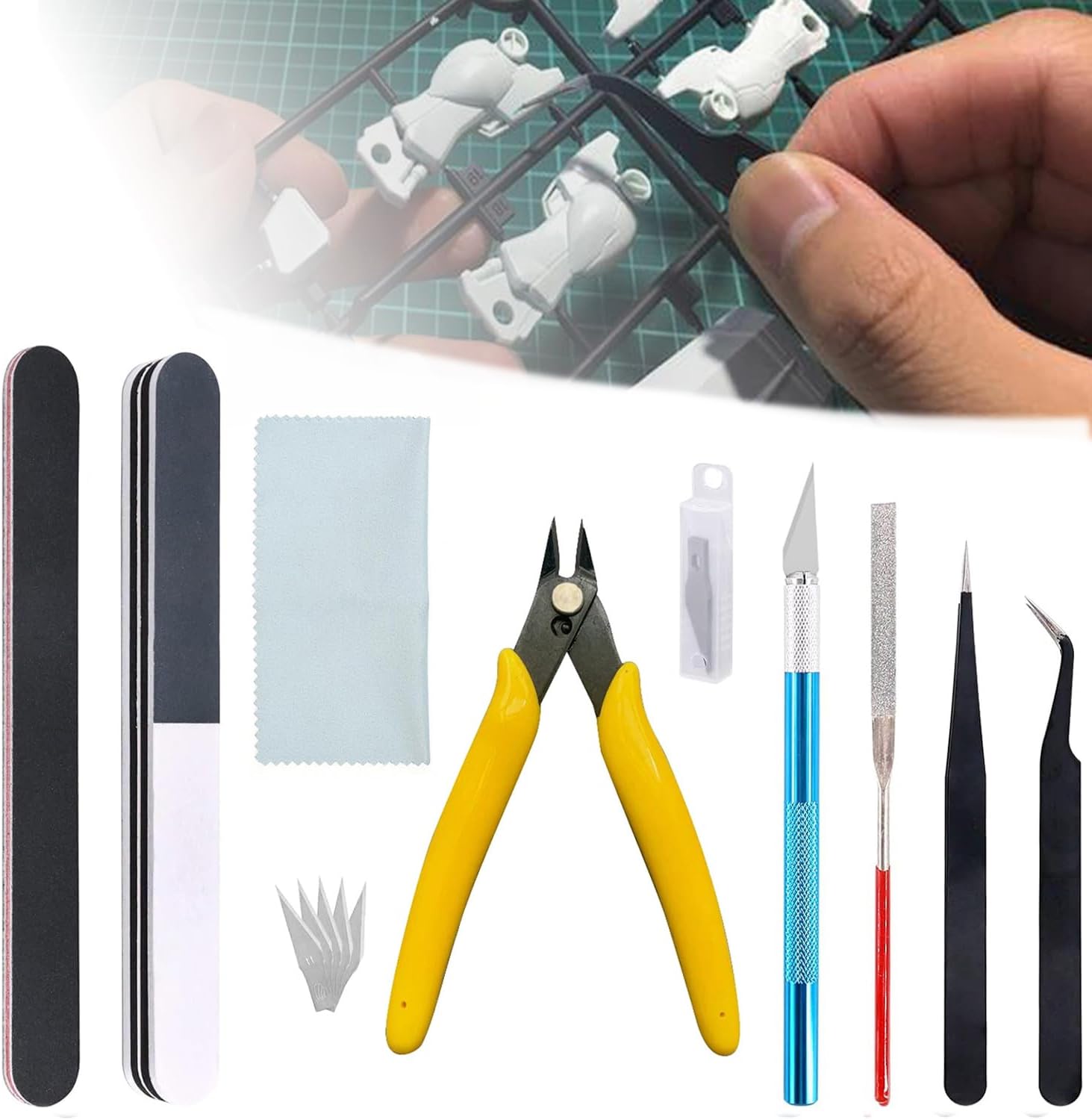 14 Pcs Model Making Tools Kit, Hobby Building Tools Kit, Gundam Plastic Model Kit, Miniature Handmade Craft Tools Set, Model Basic Tools Craft Set for Gundam Car Model Building Repairing and Fixing