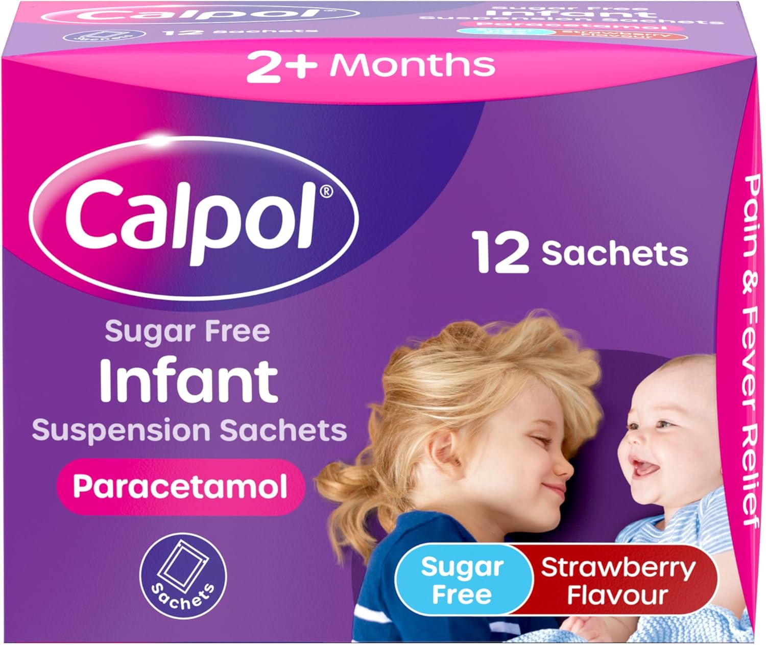Calpol Sugar Free Infant Suspension Sachets Strawberry Flavour 2+ Months, 12 x 5ml