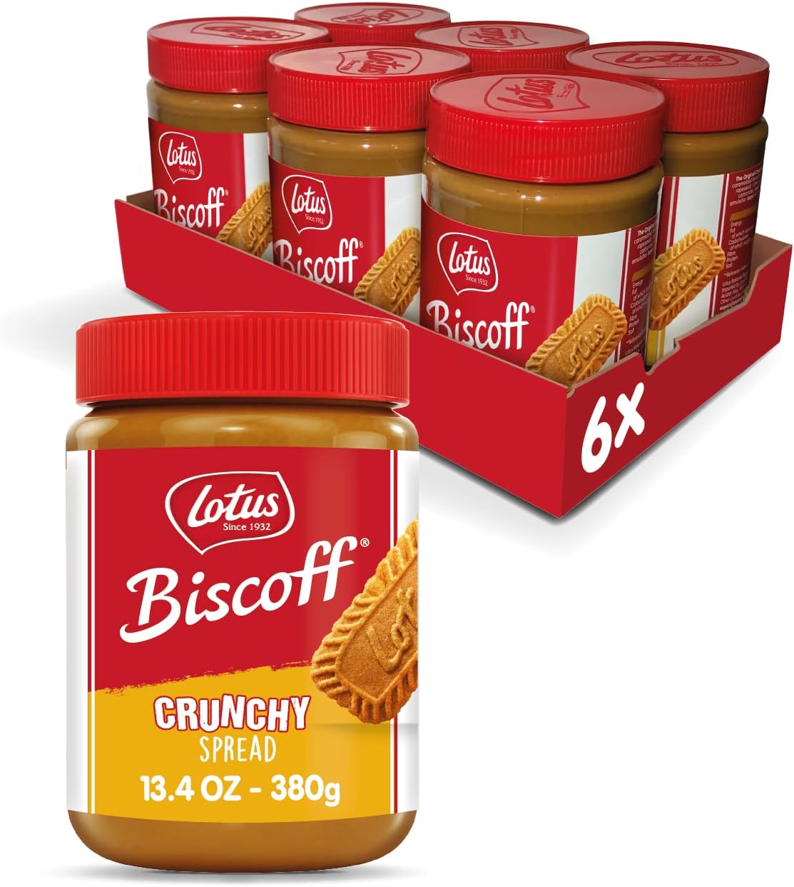 Biscoff Sweet Spread Crunchy - Caramelised Biscuit Spread - Speculoos Flavour - Vegan Friendly (380g x 6)