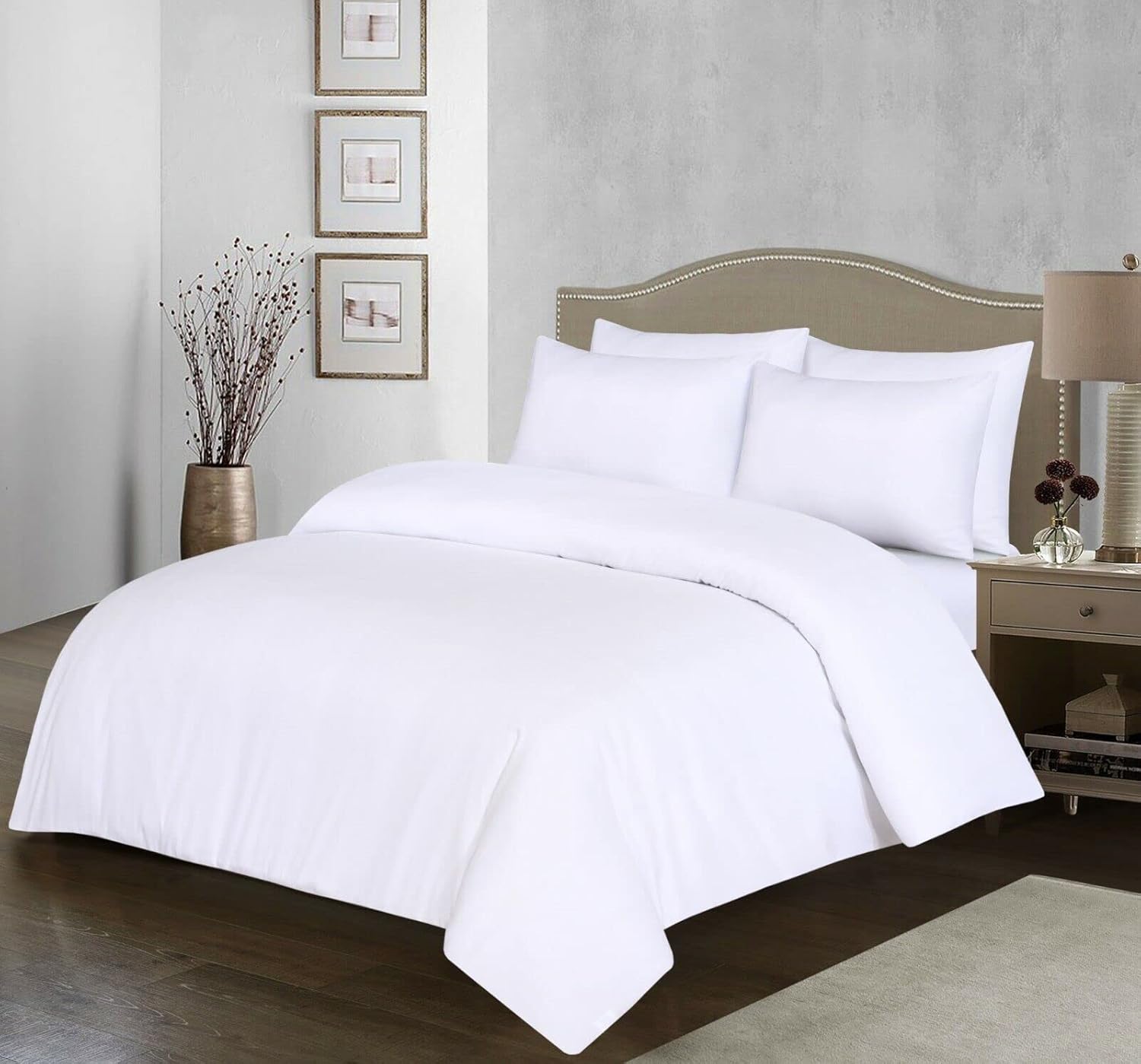 100% Egyptian Cotton Duvet Cover Set |200 Thread Count Plain Dyed Duvet Quilt Cover Set With Free Pillowcases| Non-Iron Easycare Bedding Set - Single Double King Super King Sizes (White, Double)