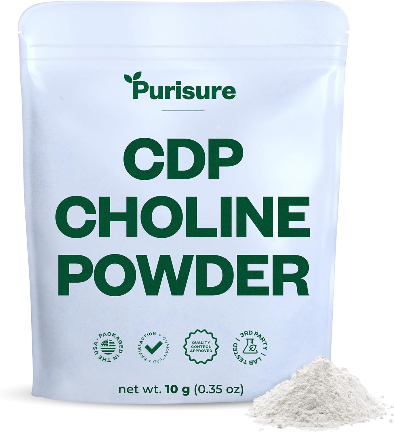 Purisure CDP Choline Powder, 10g, CDP Choline Supplements That Support Attention, Focus, and Energy, Citicoline Powder for Cognitive Function, Increases Motivation and Productivity, 40 Servings