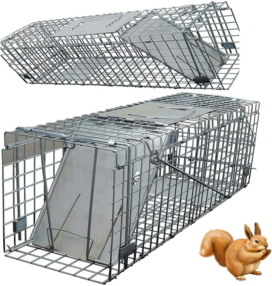 24" Cat Trap Large Animal Trap Cage for Stray Cat Humane Rescue, Foldable Catch and Release Animal Trap for Indoor Outdoor,Easy To Release Mouse Killer Bird Cage Trap,with Safe Carrying Handle