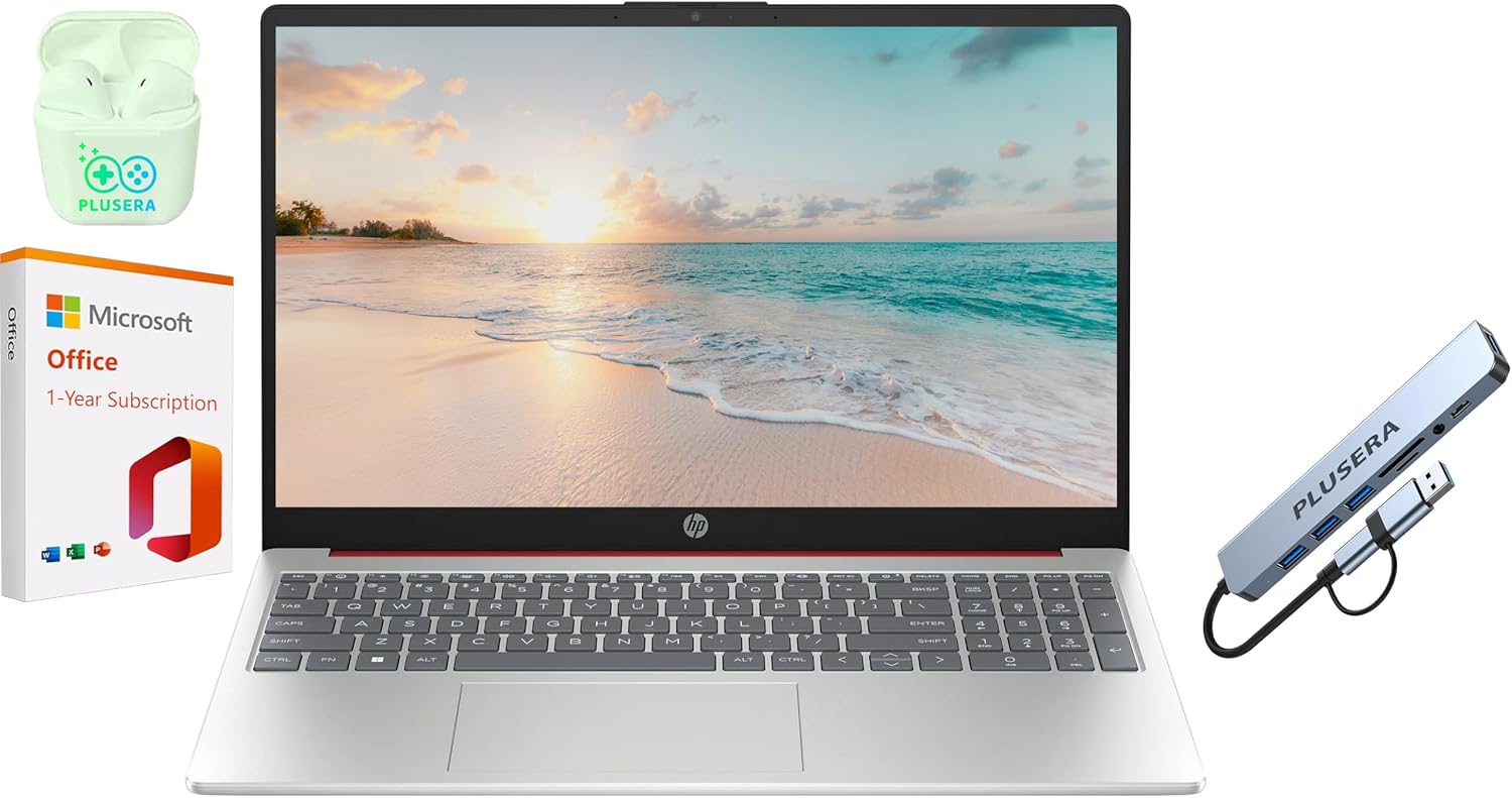 HP 15.6" LED Laptop Computer, Quad-Cores Intel Pentium, Windows 11 S with 1-Year Microsoft Office 365 Included, PLUSERA Earphones (Scarlet Red, 16GB RAM | 640GB Storage)