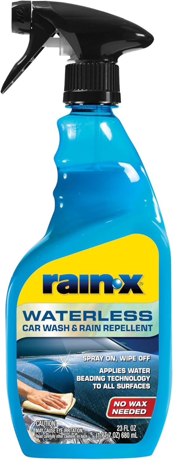 Rain-X 620143 Waterless Car Wash and Rain Repellent, 23 fl. oz. Rinseless Cleaner Spray for a Spot Free Finish, Perfect for Quick and Easy Detailing. Premium No Rinse for on the go Washing