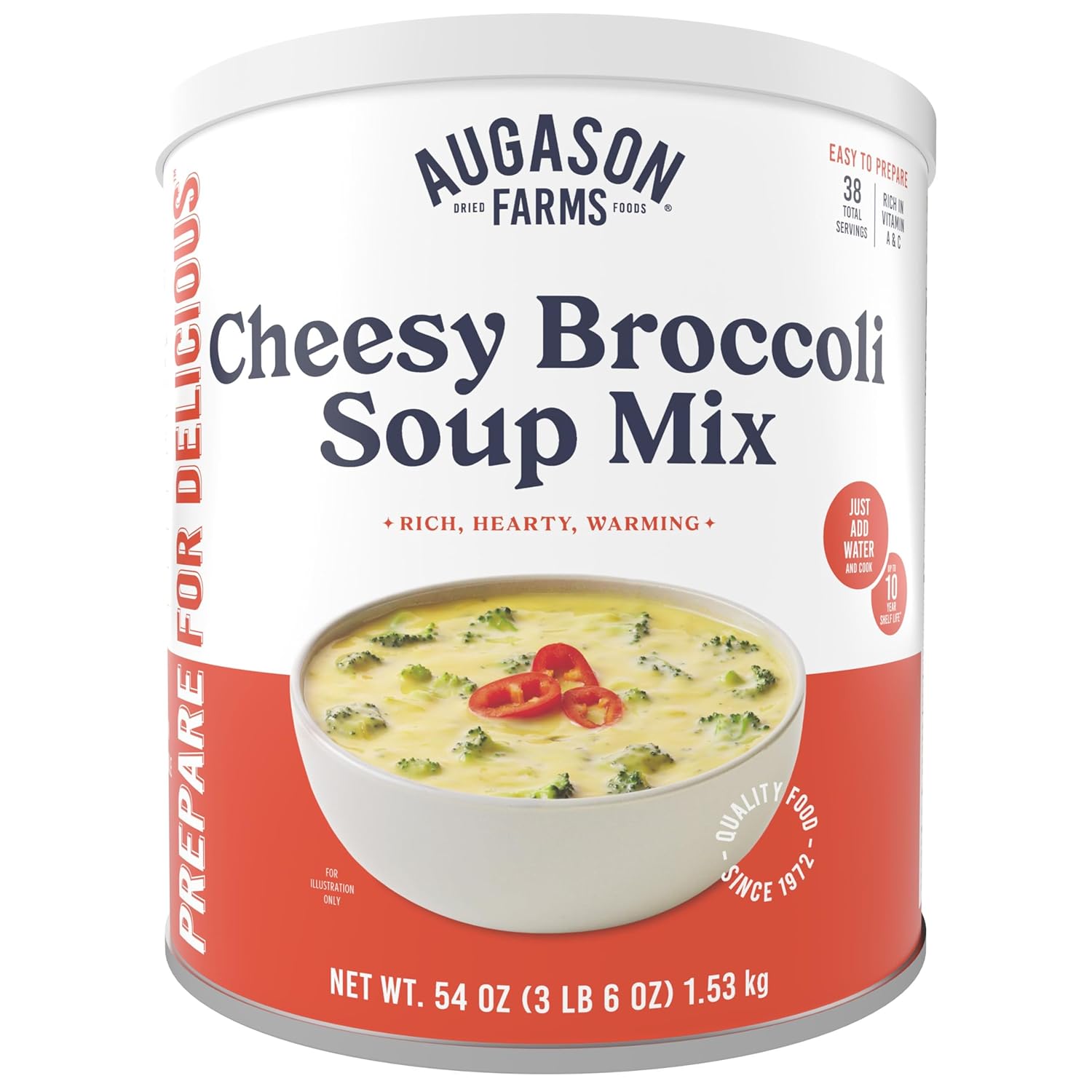 Augason Farms Cheesy Broccoli Soup Mix Can, Emergency Food Supply, Everyday Meals, 38 Servings