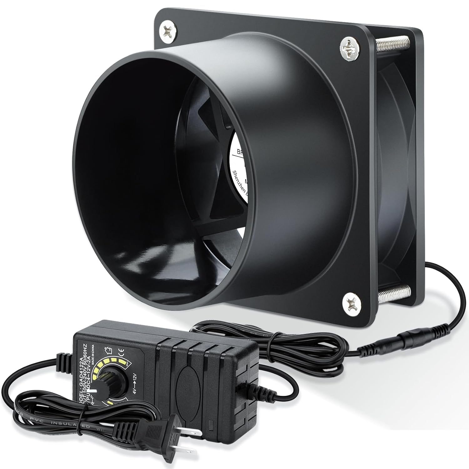 Wathai 80mm 12V DC Axial Exhaust Fan Small Fume Extractor with AC Plug, Dual Ball Speed Controller – for Soldering, 3D Printer Enclosure, Ventilation, DIY Cooling