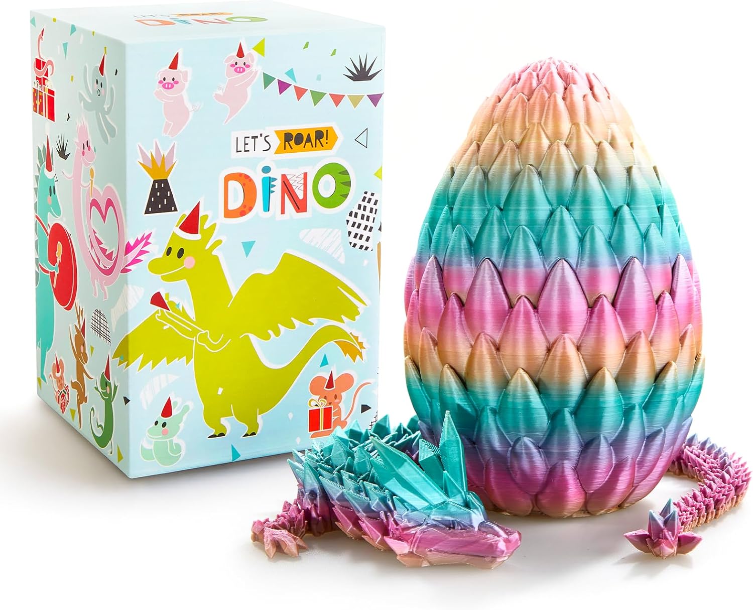 15 Inches 3D Printed Dragon Toy Multicolor Eggs for Birthday Favor Party Kids Boys Girls 4-5 3-5 5-7 Articulated Crystal Dragon