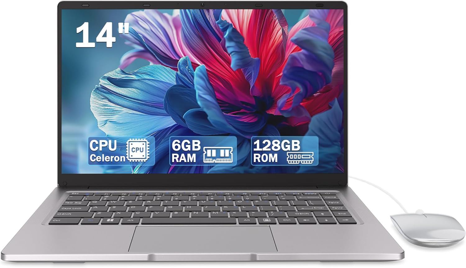 Laptop Computer with 6GB RAM and 128GB SSD,14’ Laptop with Dual Core N4000 Processor,with 2.5G/5G WiFi,Lightweight Laptops,with Ethernet Adapter,Mouse.