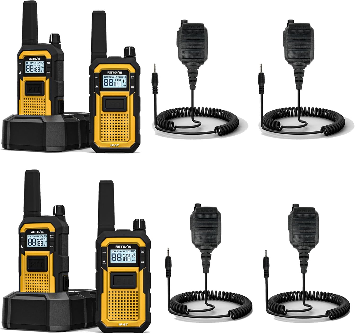 Retevis RB648 Heavy Duty Two Way Radio, IP67 Waterproof, Dustproof Rugged Walkie Talkies with Speaker Mic, Rechargeable Long Range Radios for Contractors, Job Sites, and Outdoor Use (4 Pack)