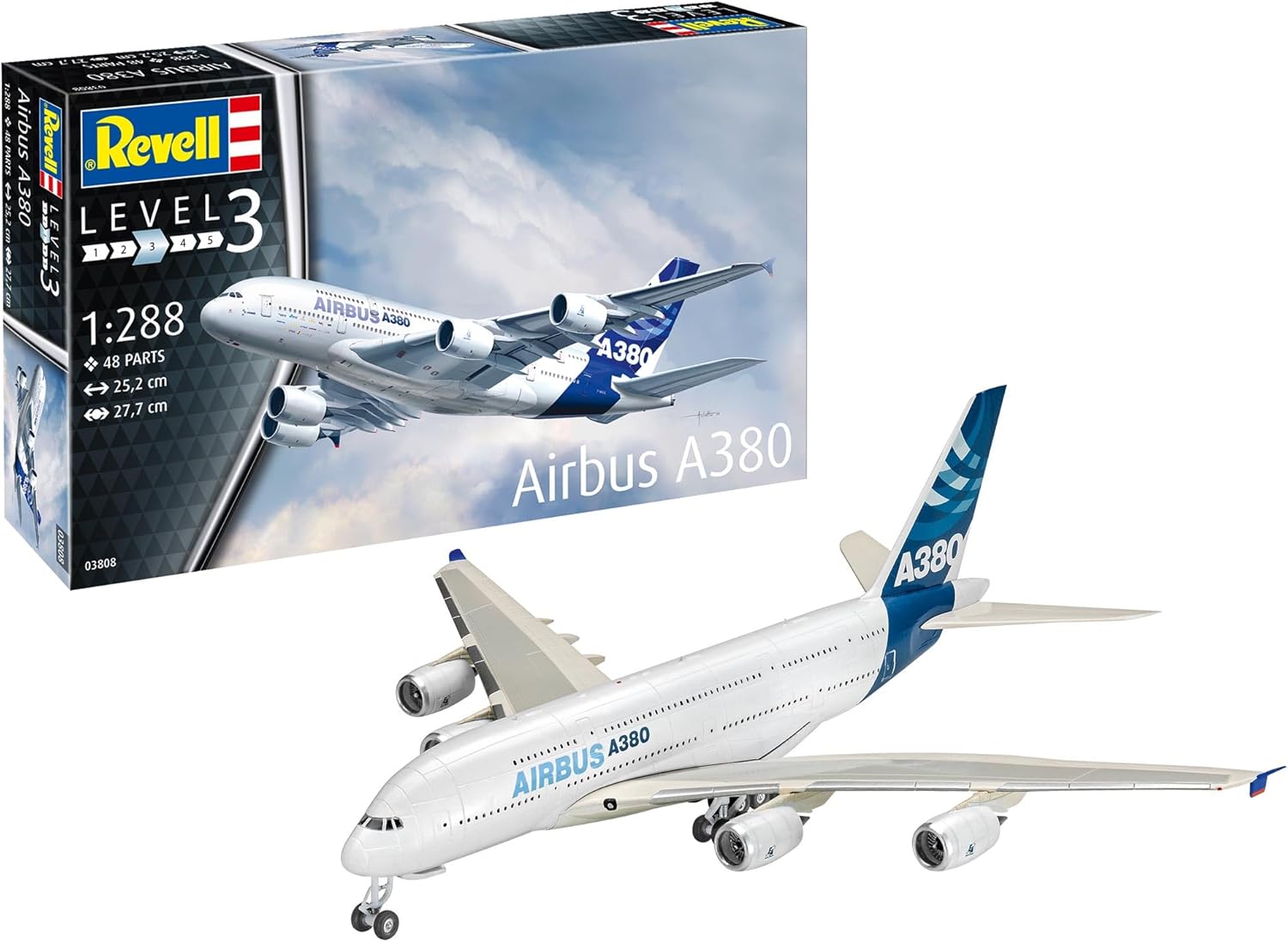 Revell 03808 Airbus A380 1:288 Scale Unbuilt/Unpainted Plastic Model Kit, White