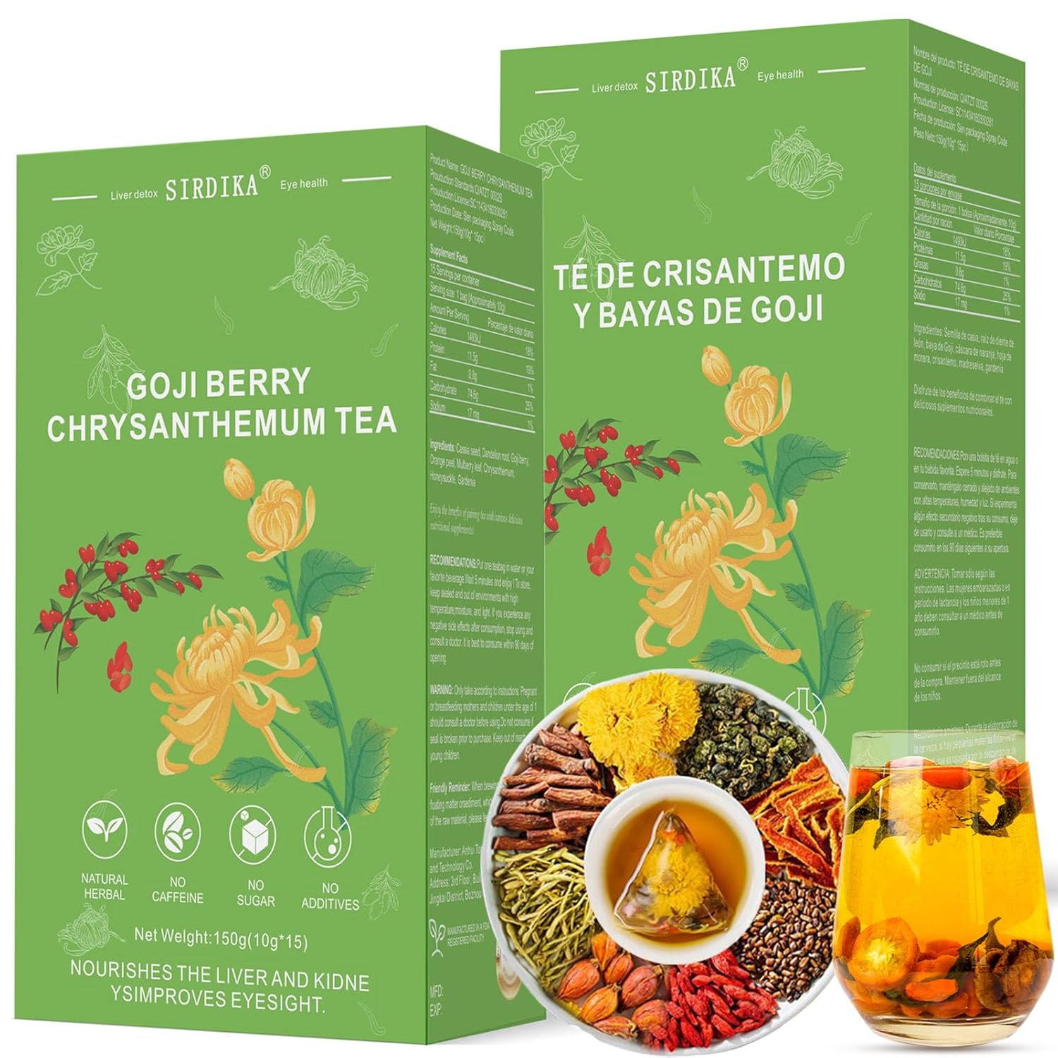 Goji Berry Chrysanthemum Tea for Liver Health, Dandelion Wolfberry Tea Bags, 8 Excellent Raw Material Formulas, Liver Cleanse & Detox Herbal Tea Bags, Vegan, Sugar-Free & Caffeine-Free (2BOX (30Bag))
