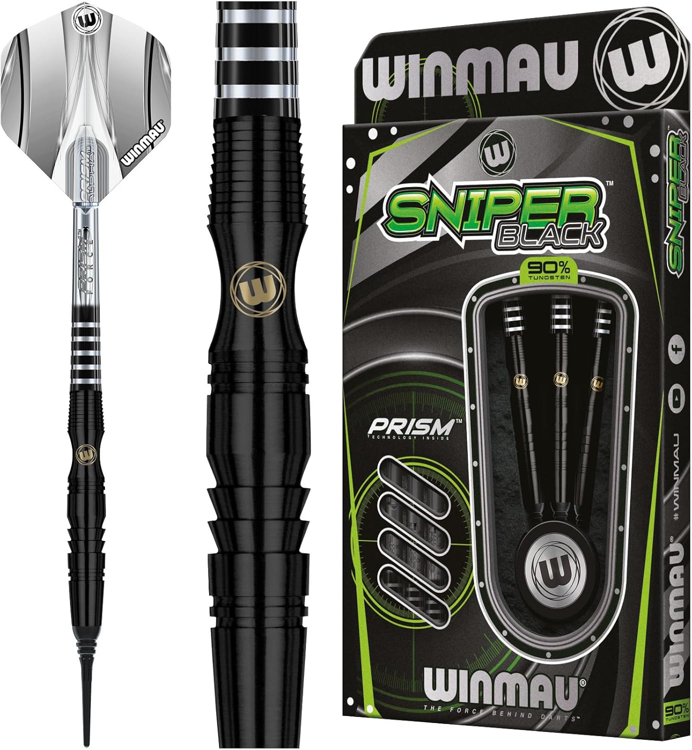 Winmau Sniper Black Professional Tungsten Darts Set with Flights and Stems (Shafts)