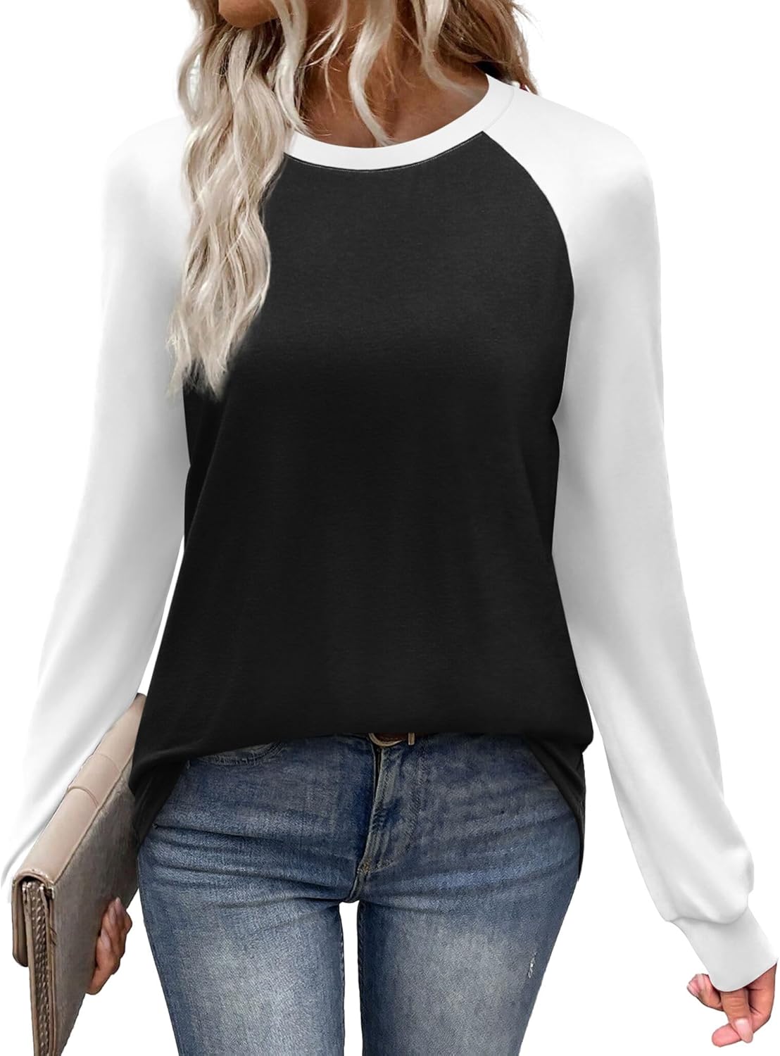 WIHOLL Long Sleeve Shirts for Women Color Block Raglan Tops Casual Crewneck Basic Tees Fall Clothes 2025 Fashion