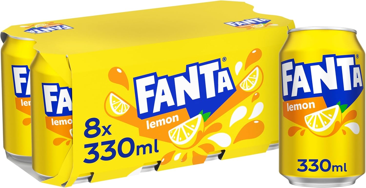 Fanta Lemon, 8 x 330ml, Official Beetle juice (Packaging may vary)