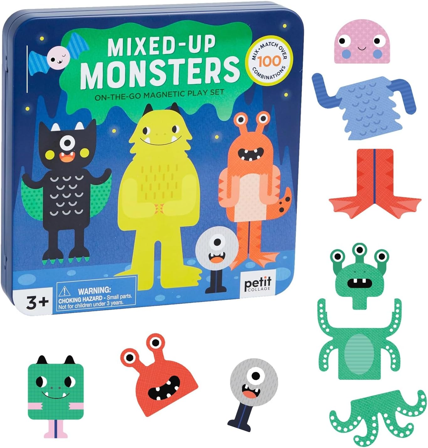 Petit Collage Magnetic Play Set, Monsters – Mix & Match Magnetic Game Board, Ideal for Ages 3+ – Includes 2 Magnetic Scenes and Over 25 Magnet Pieces, Ideal Travel Activity for Kids