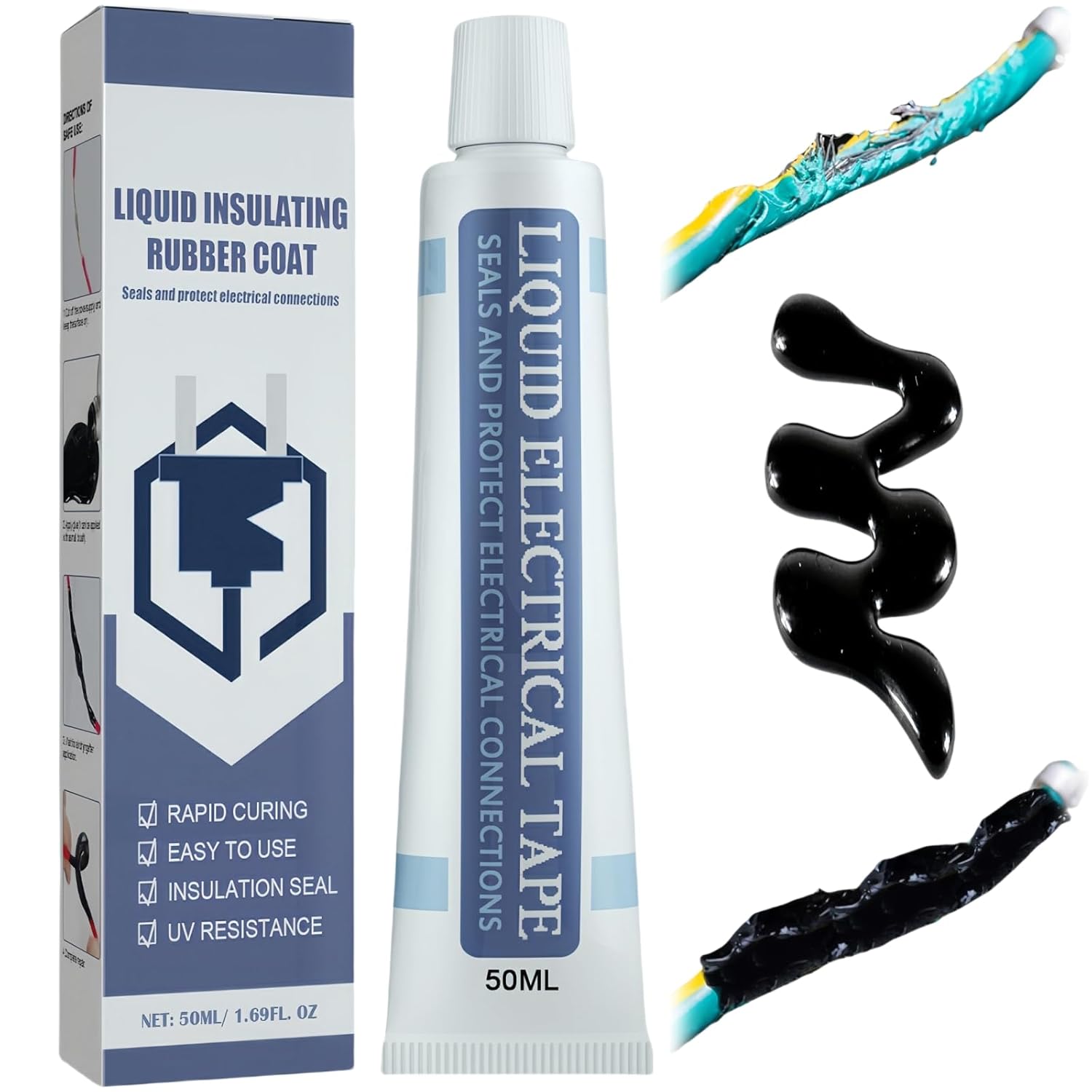 OunTechGlory Liquid Rubber, Liquid Insulating Tape Electrical, Electrical Tape, Cable Repair Paste, Waterproof Insulation Glue, Cable Repair Putty, Waterproof Fast Dry Glue - 50mL (Black)