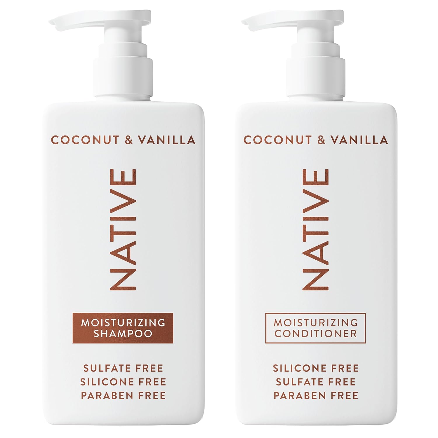 Native Coconut & Vanilla Shampoo and Conditioner Contain Naturally Derived Ingredients | All Hair Types, Color & Treated, Fine to Dry Damaged, Sulfate & Dye Free - 2-Pack
