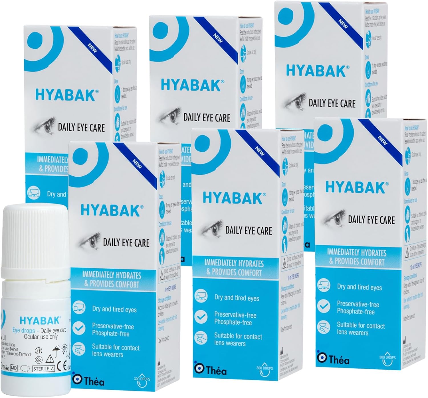 Hyabak Preservative-Free Eye Drops, Dry Eye Relief, Hyaluronic Acid, 6 Pack