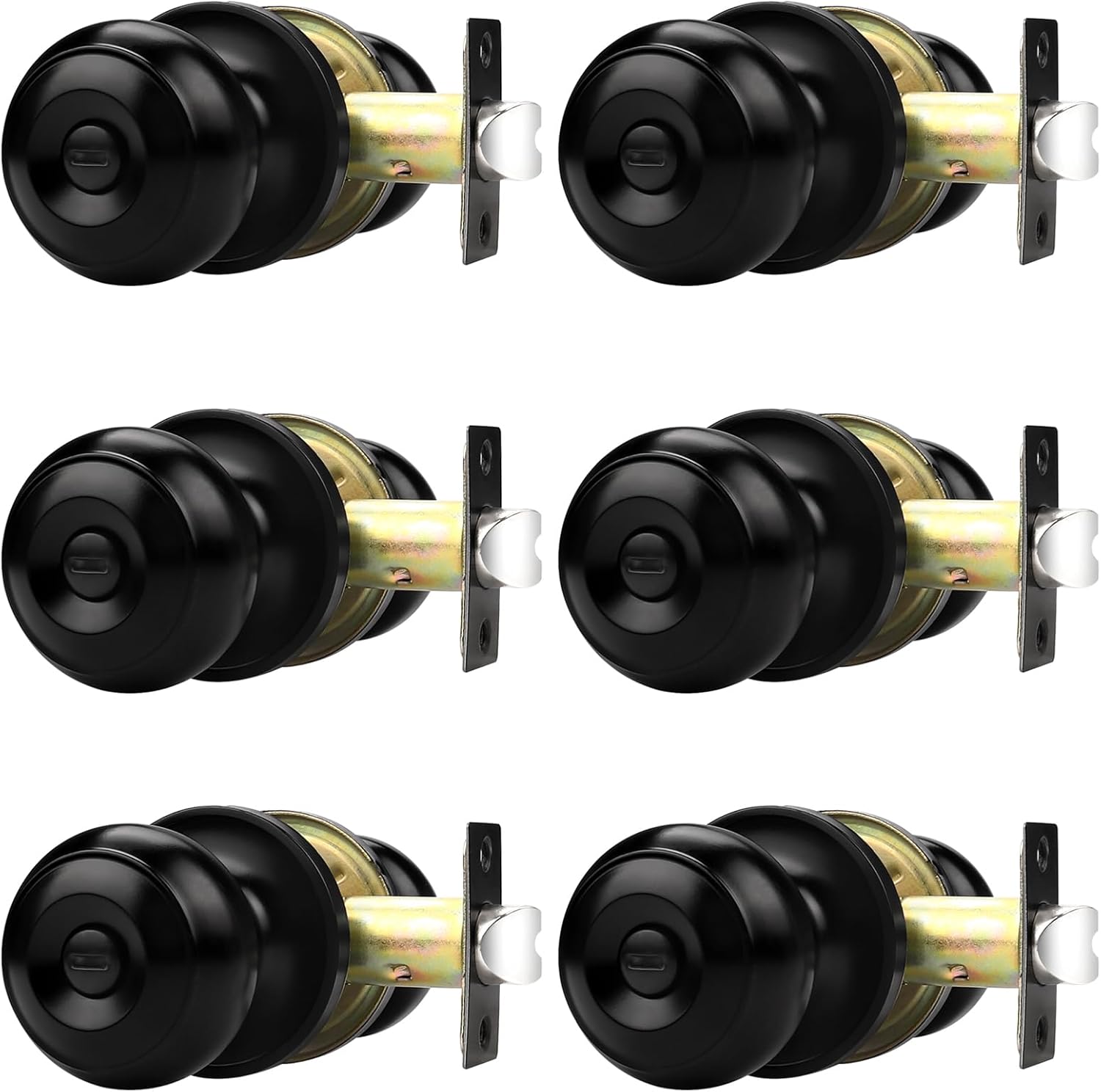Probrico Black Door Knobs for Bedroom Bathroom, Interior Door Knob with Round Ball, Matte Black Privacy Door Knob, 6 Pack