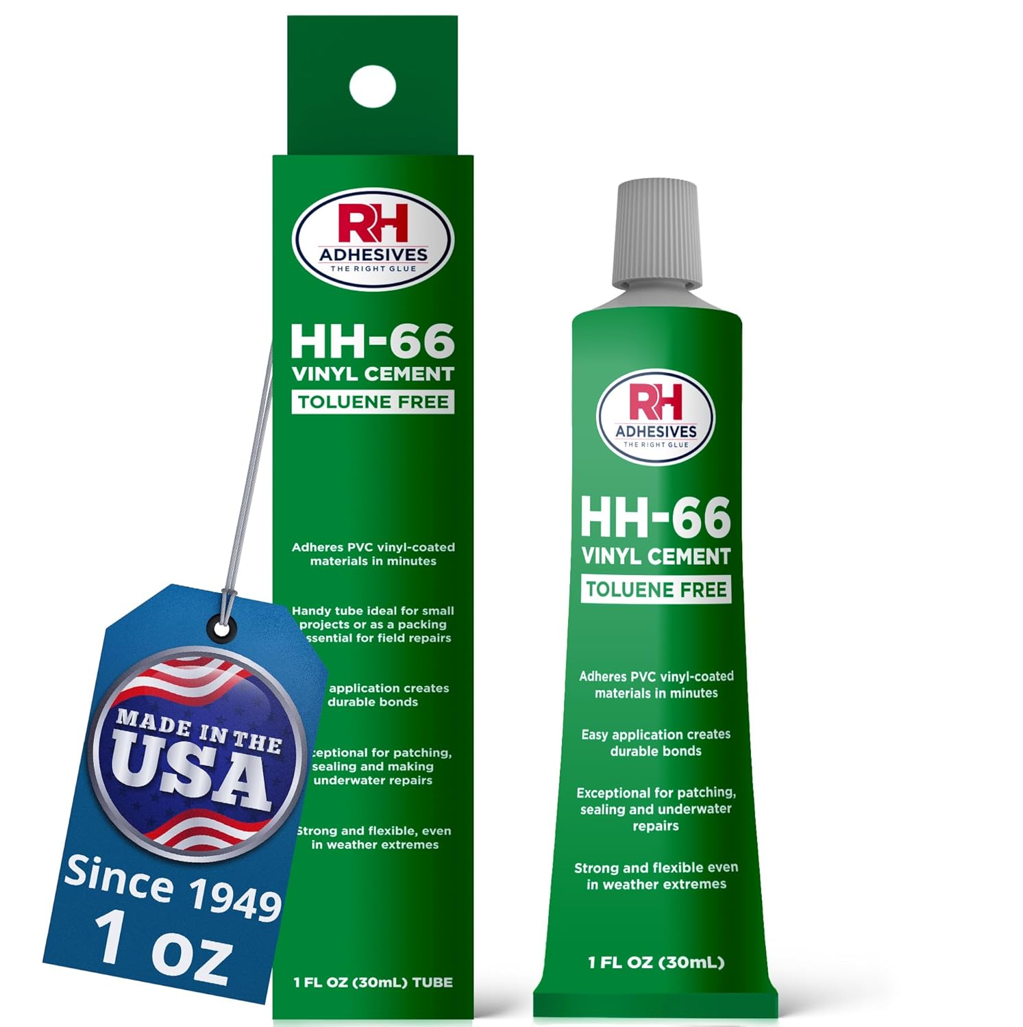 HH-66 Toluene Free Vinyl Cement, 1 oz. Tube - Vinyl Repair, Cement Glue, Inflatables, Waterproof, High Strength, RH Adhesives