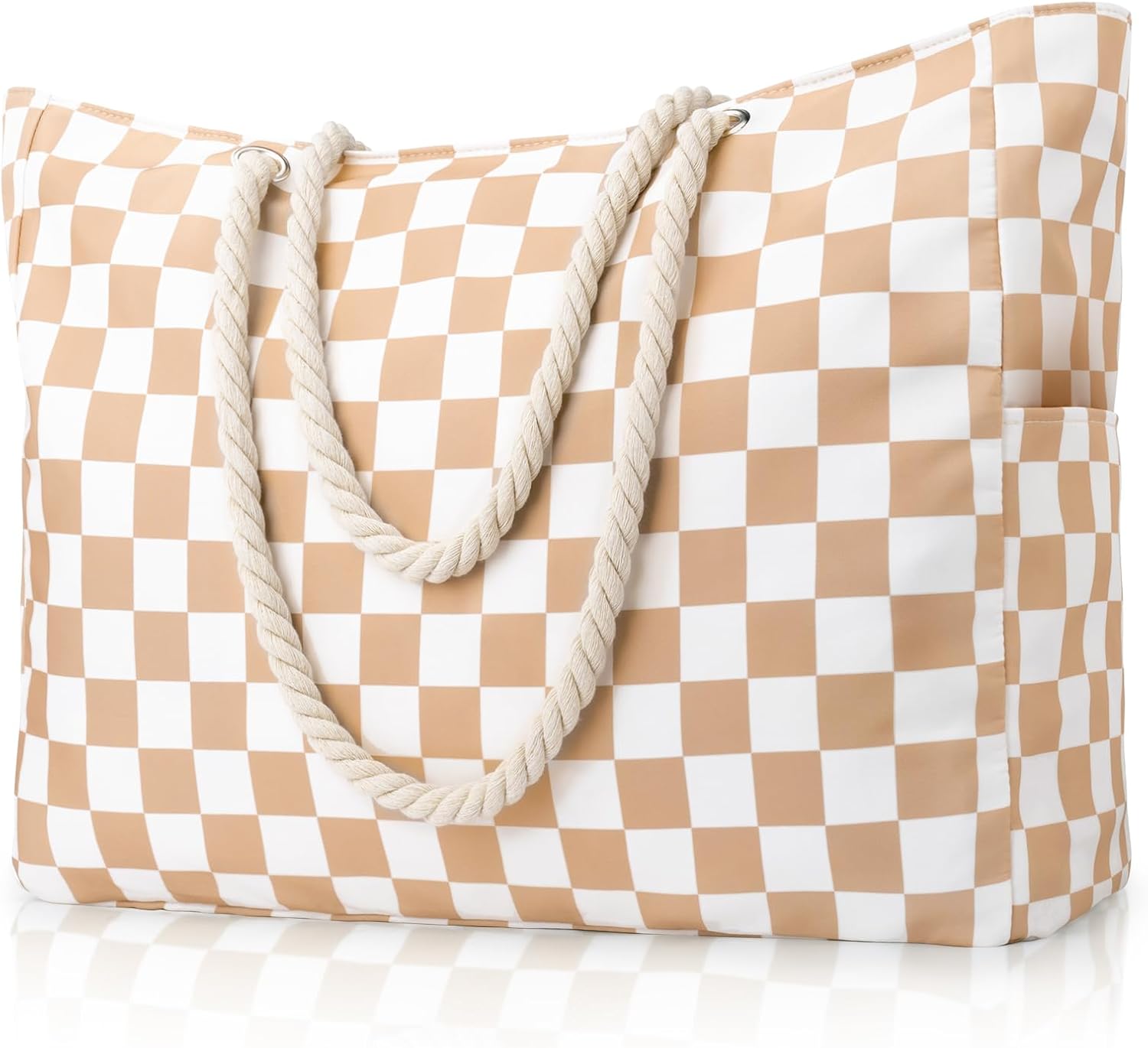 Large Beach Bag for Women with Zip,Waterproof Summer Beach Tote Bags with Pockets,Holiday Essentials Family Travel Bag for Women,Canvas Shopping Bag Personalised Overnight Shoulder Bag for Pool Gym