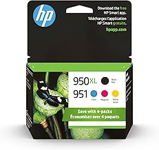 Original HP 951 Cyan, Magenta, Yellow / 950XL Black Ink Cartridges (4-pack) | Works with HP OfficeJet 8600 Series; HP OfficeJet Pro 251dw, 276dw, 8100, 8600 Series | Eligible for Instant Ink | C2P01FN