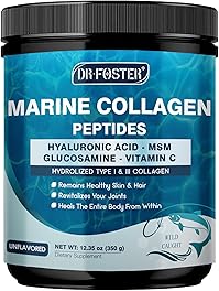 Marine Collagen Peptides Powder for Joint Support, Hydrolyzed Type I & III Fish Collagen with MSM + GC, Hyaluronic Acid & Vitamin C for Skin, Hair & Nails, Wild-Caught Fish, 35 Servings
