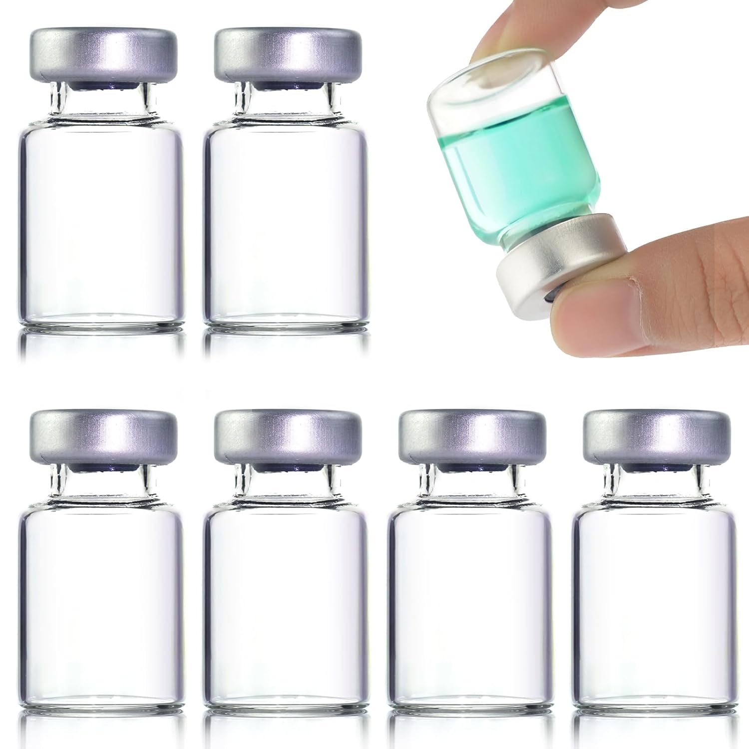 50 Pack 5ml Sealed Sample Vials, Transparent Glass Vials with Self Healing Injection Port