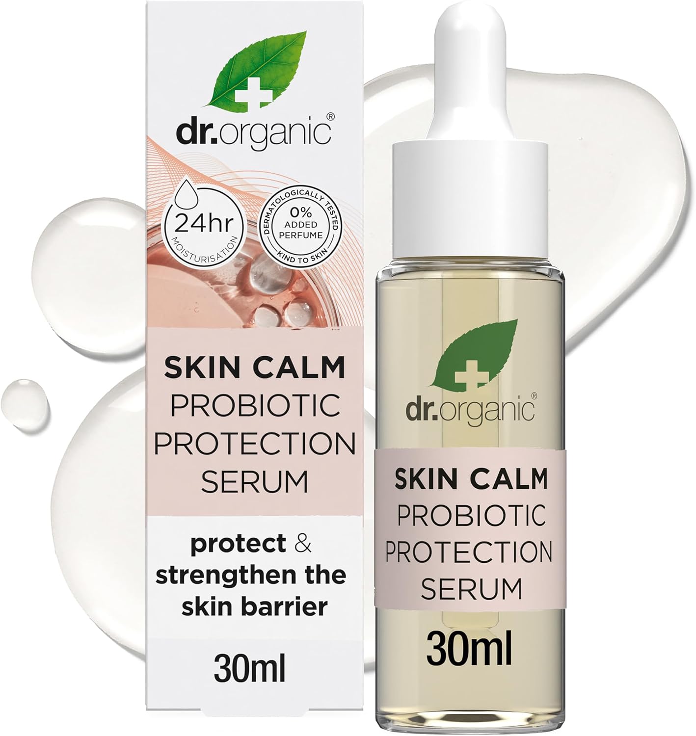 Dr Organic - Skin Calm Probiotic Protection Serum - Women's & Men's Skincare - For Redness, Dry, Sensitive & Irritable Skin - Vegan, Cruelty, Paraben & SLS Free - 30ml - 1 Pack
