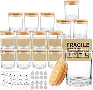 SUPMIND 15 Pack Glass Candle Jars -7oz Clear Empty Candle Jars with Bamboo Lids and Labels, Bulk Candle Containers Jars for Making Candles - Dishwasher