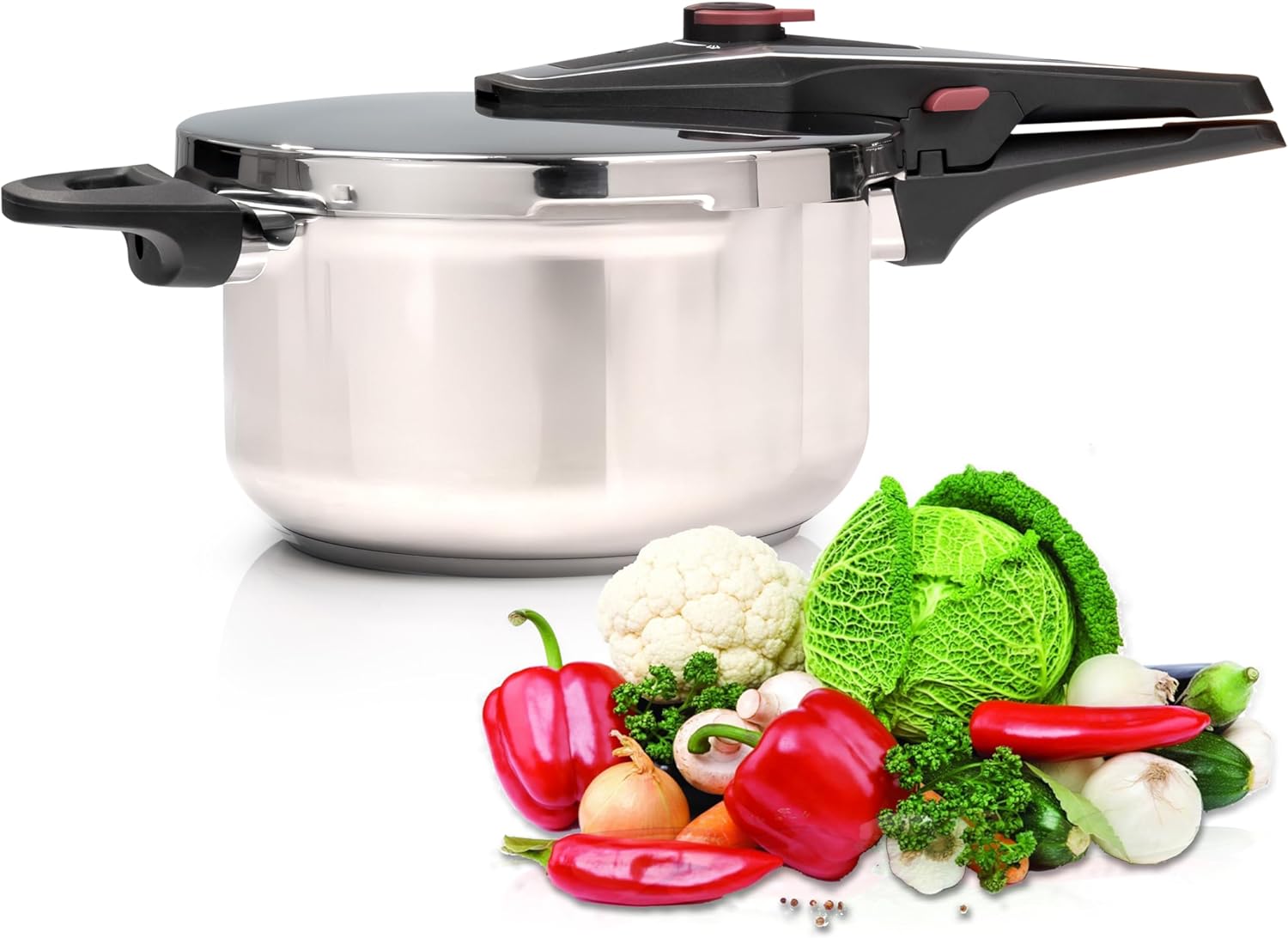 Crystals 4L/6L Stainless Steel Pressure Cooker – Large Induction Hob Compatible Cooker with Dual Handles for Fast Cooking at Home or in Catering Kitchens (4L Pressure Cooker)