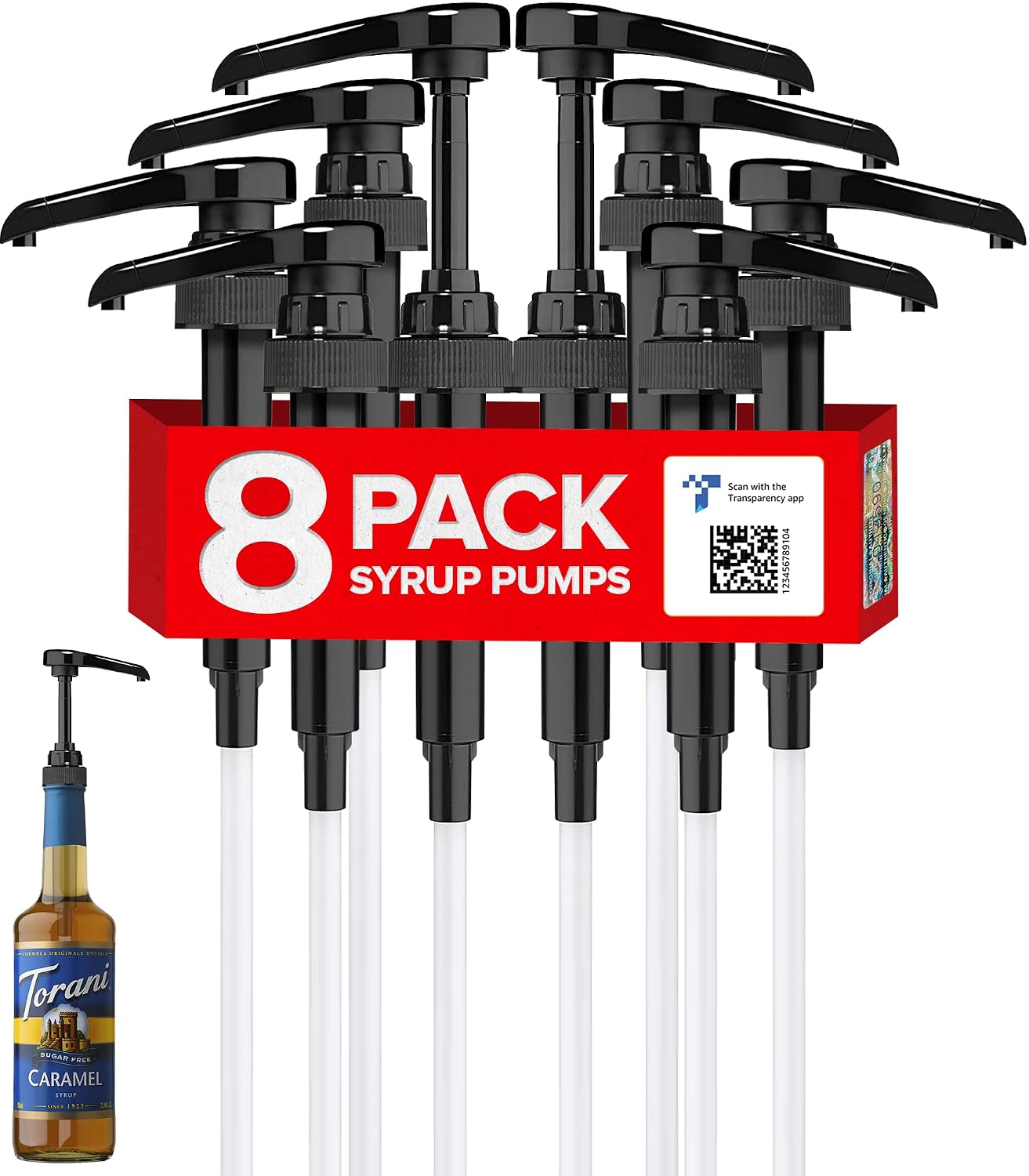 8-Pack Black Coffee Syrup Pump Dispenser – Fits 750ml Syrup Bottles – Reusable Pump for Flavored Coffee, Tea, Beverages