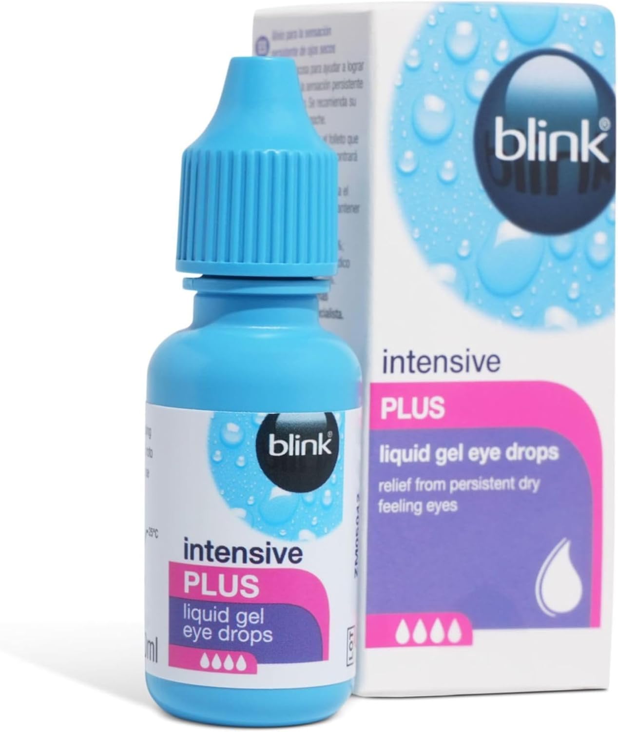 Blink Intensive Plus Liquid Gel Eye Drops - Relief From Dry Eyes - Instant and Long-Lasting Lubricating Eye Drops with Hyaluronic Acid, Suitable for Use with Contact Lenses, 10 ml