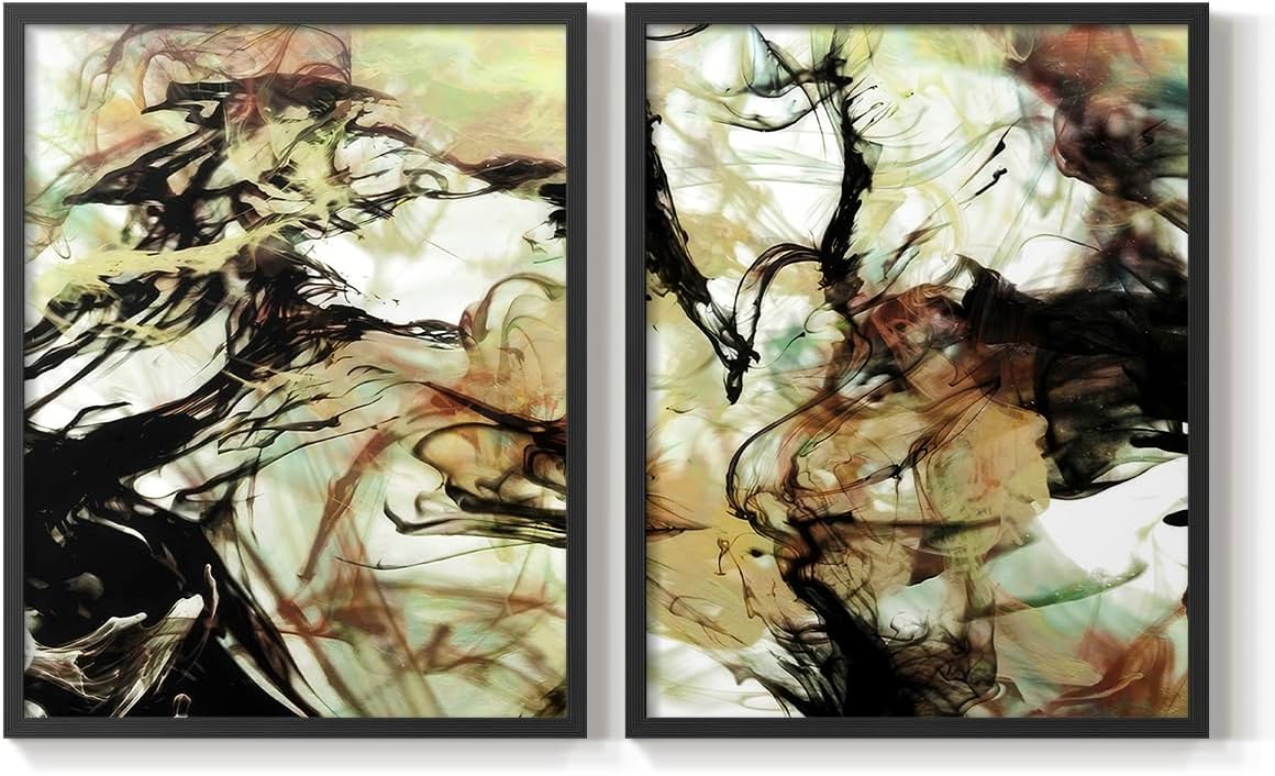 Renditions Gallery Set of 2 Peel & Stick Framed Prints, Abstract Wall Art, Vapping Smoke Design Wall Decor, Re-Stickable - Ready to Hang - 8"x10" - Black Frame LT588