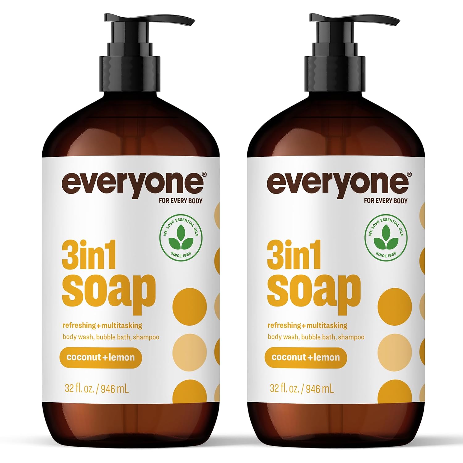 Everyone 3-in-1 Soap Body Wash Bubble Bath Shampoo Coconut Lemon 32oz 2pk