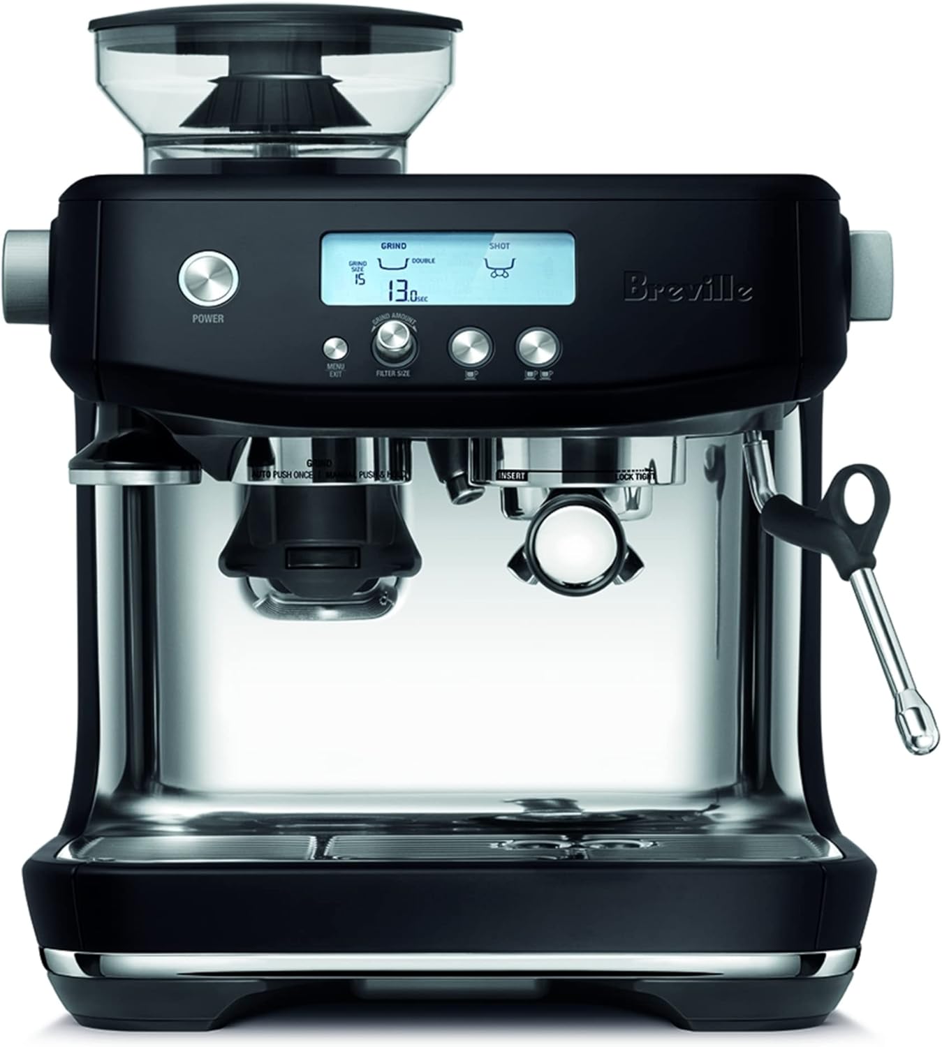 Breville the Barista Pro Espresso Machine with Grinder & Milk Frother, Espresso Maker with Seconds Heat Up, Cappuccino & Latte Machine for Home, BES878BTR, Black Truffle