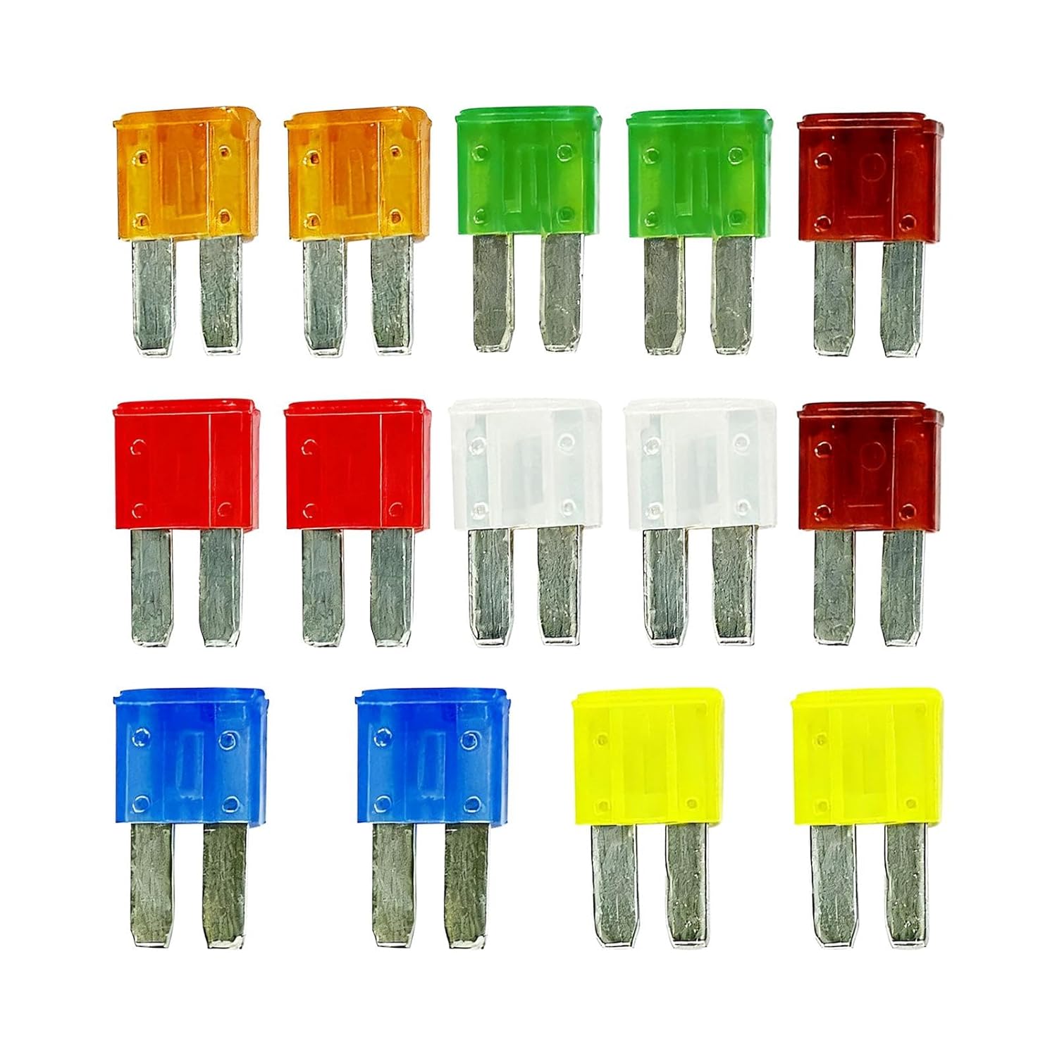 14 pcs Micro Blade Fuses, Fuse Assortment with Color Coded Micro Blade Fuses for Cars, Caravans 2x Each: 5A, 7.5A, 10A, 15A, 20A, 25A, 30A