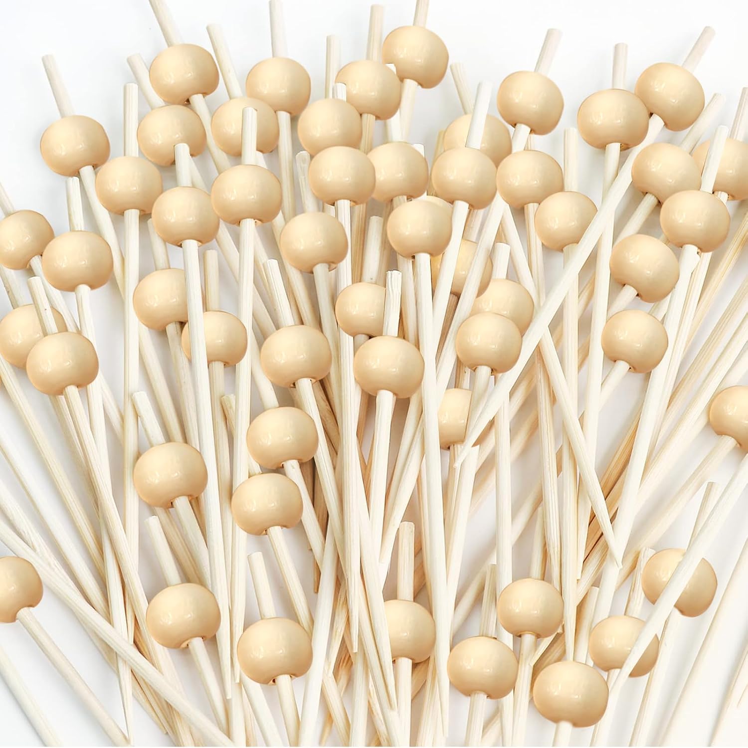 200 Pcs Cocktail Picks, 4.7 Inch Toothpicks for Appetizers, Sustainable Skewers And Bamboo Picks for Fruits, Wooden Bamboo Gold Ball Food Sticks Charcuterie Boards Accessories (200 Pcs)