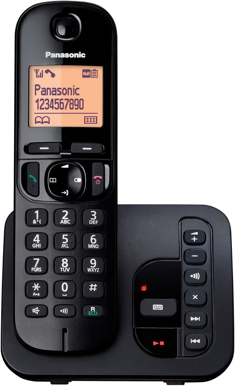 Panasonic KX-TGC220EB DECT Cordless Phone with Answering Machine, 1.6 Inch Easy-to-Read Backlit Display, Nuisance Call Blocker, Hands-Free Speakerphone, ECO Mode - Black, Single Handset Pack