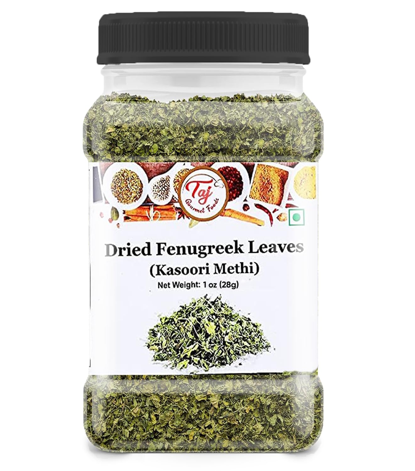 TAJ Kasoori Methi | Dried Fenugreek Leaves | Product of India | 1oz (28g)