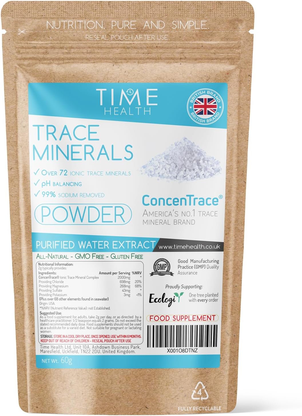 ConcenTrace® Ionic Trace Mineral Complex Powder - Over 72 Ionic Trace Minerals - pH Balancing - 99% Sodium Removed - Naturally Derived from Purified Water - UK Made - GMP Standards