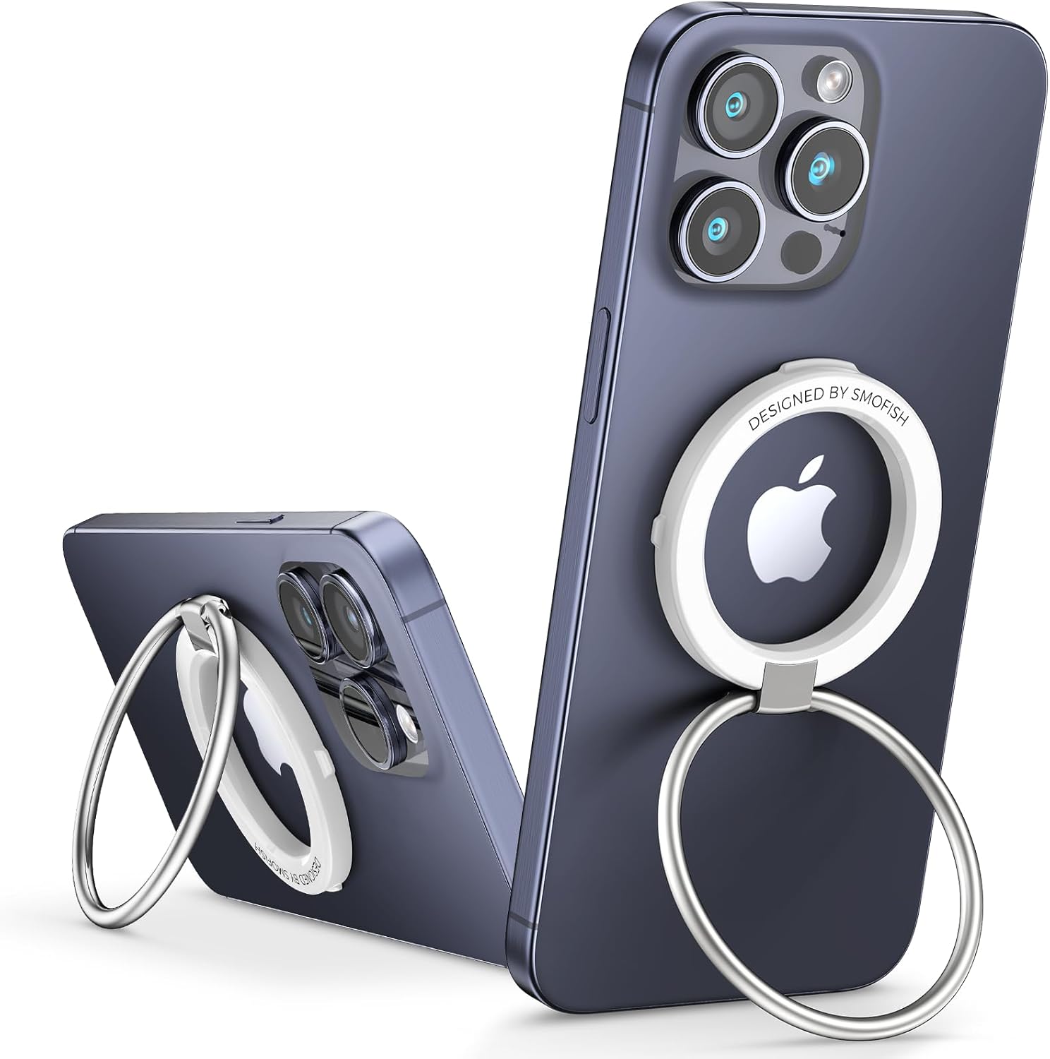 Upgraded Magnetic Phone Big Ring Holder for MagSafe, Finger Phone Grip Stand Kickstand,Two-Sided Magnetic Design for iPhone 16/15/14/13/12 & Other Smartphones, Car Mount Compatible, White