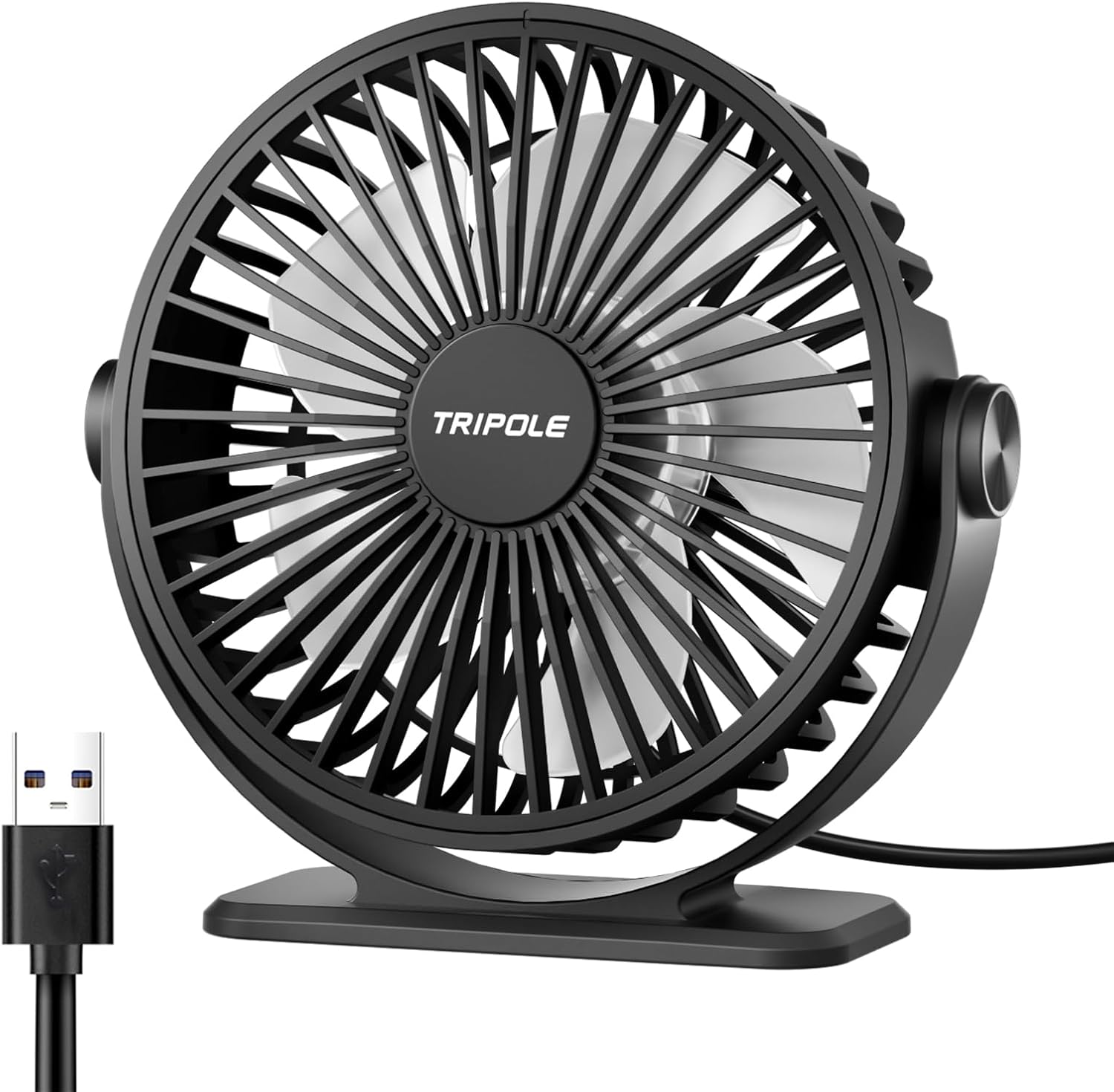 TriPole Desk Fan USB Powered Small Portable Fan, 3 Speeds Adjustable Strong Breeze Mini Personal Fans, 360° Rotation Quiet Plug In USB Fans for Desktop Bedroom Office Table Travel, Black, 4.9ft Cable