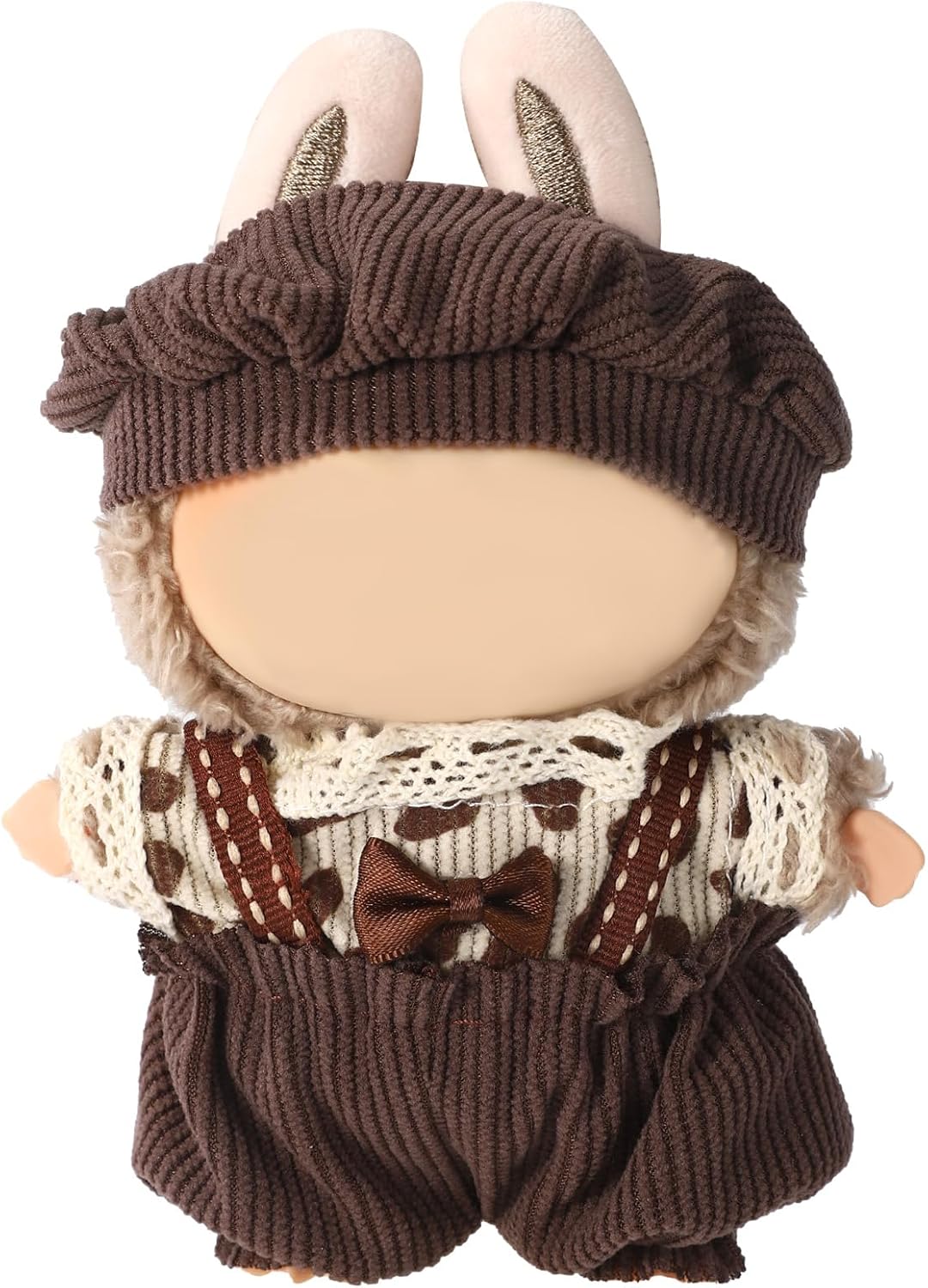 Doll Clothing Set, Cute Overalls & Top & Hat Fashion Plush Toy Clothes Outfits Accessories for 17cm Doll (Only Clothes Included)