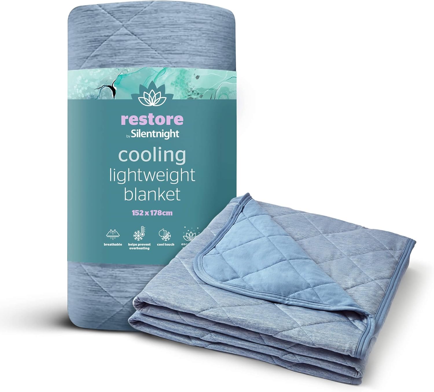 Silentnight Restore Cooling Blanket - Lightweight Comfortable Breathable Cool Summer Blanket for Night Sweats Hot Flushes Menopause - Throw for Sofa & Bed Prevents Overheating - 152x178cm - Blue