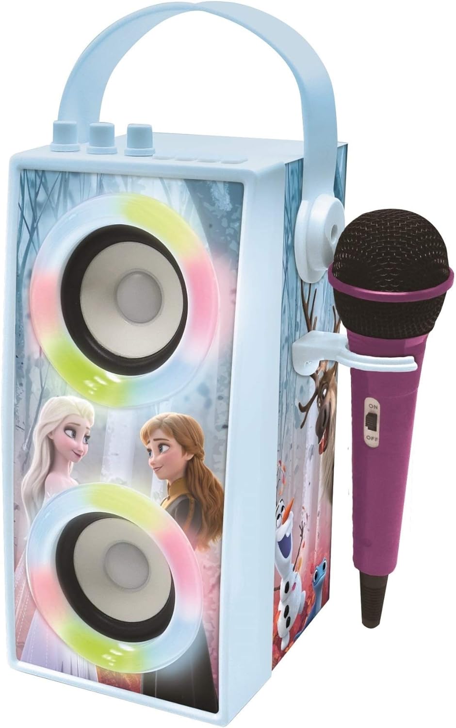 LEXIBOOK, Frozen, Portable Bluetooth Light Speaker with Microphone, Light effects, Karaoke, Wireless, USB, SD card, Rechargeable battery, blue/purple, BTP180FZZ