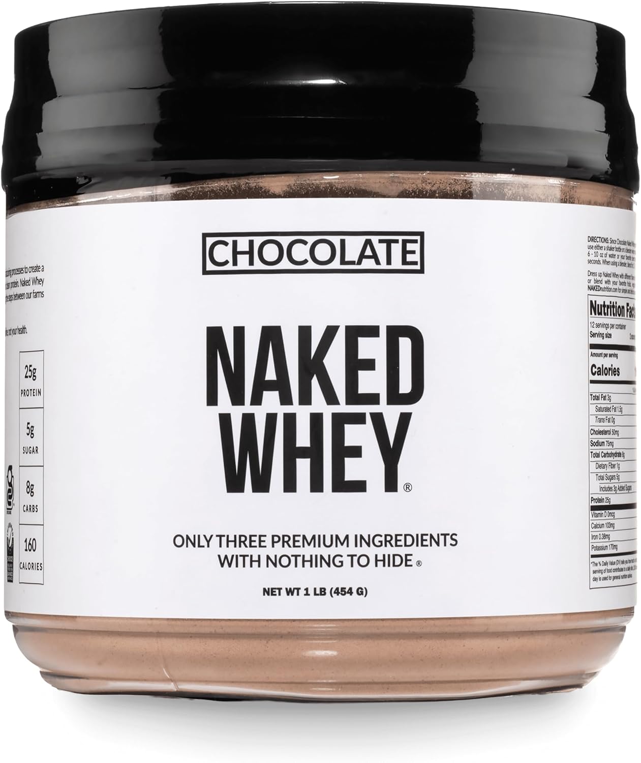 NAKED Chocolate Whey 1LB - All Natural Grass Fed Whey Protein Powder, Organic Cacao, and Coconut Sugar - NSF Certified, No GMO, No Soy, and Gluten Free, Aid Growth and Recovery - 12 Servings