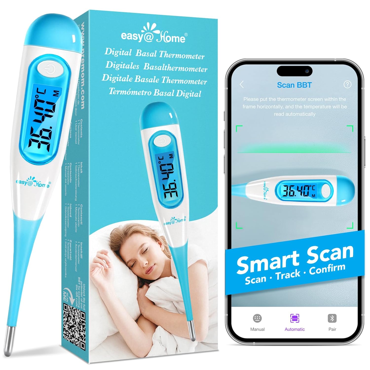 Digital Basal Thermometer for Ovulation with Backlight LCD Display, Premom APP(NOT Bluetooth), 1/100th Degree High Precision and Memory Recall, Ovulation Tracking, Charting & Natural Family Planning