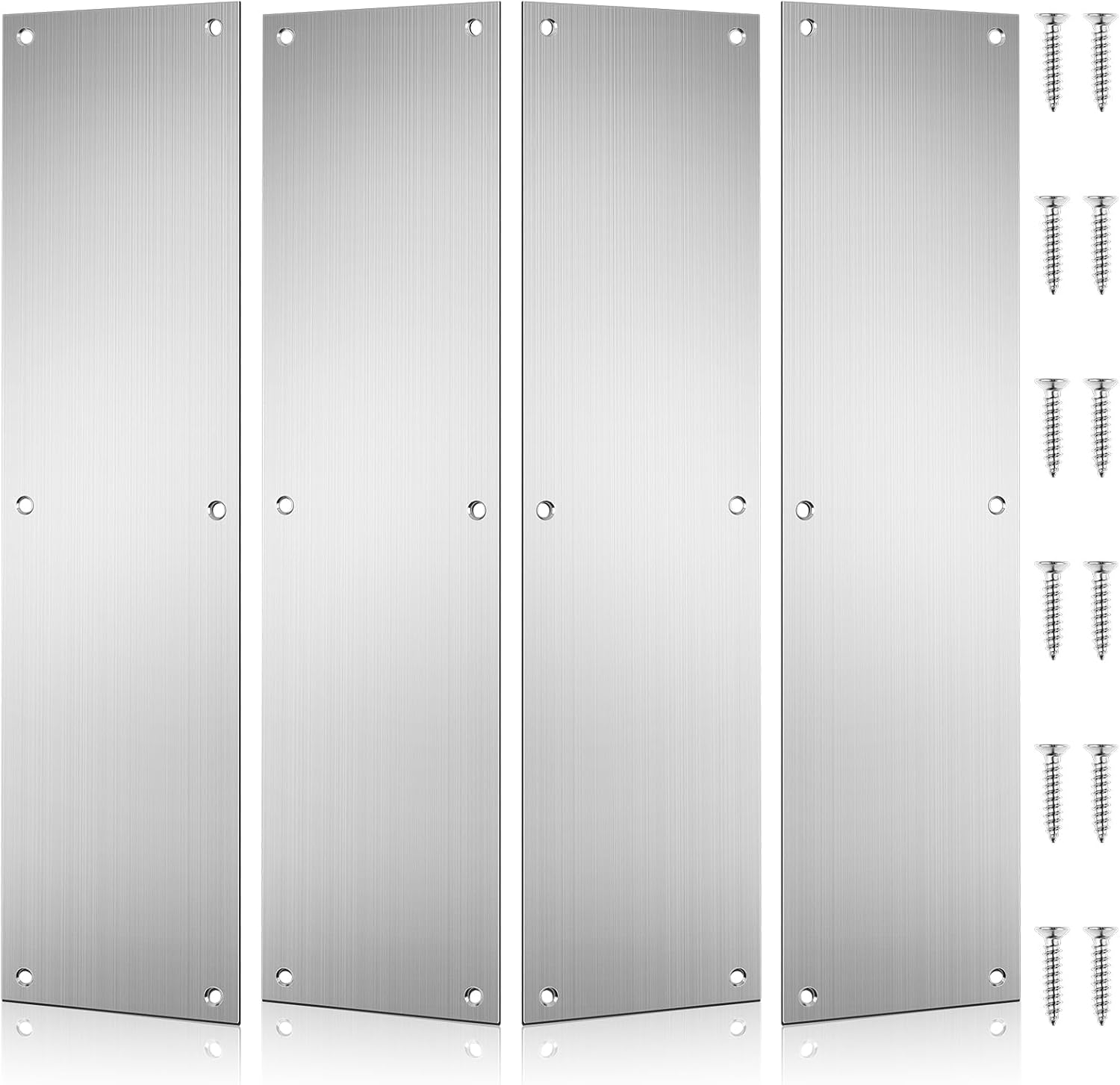 4 Pcs Push Door Plate 15x3.5" Stainless Steel Door Push Plate Door Kick Plate,Brushed Doorplate Door Proection Metal Plate with 12 Screws for Door Interior Exterior(Silver)